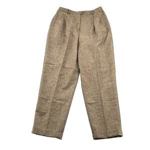 Lauren Ralph Lauren Womens Brown Wool Cashmere Pleat Front Tweed Pants